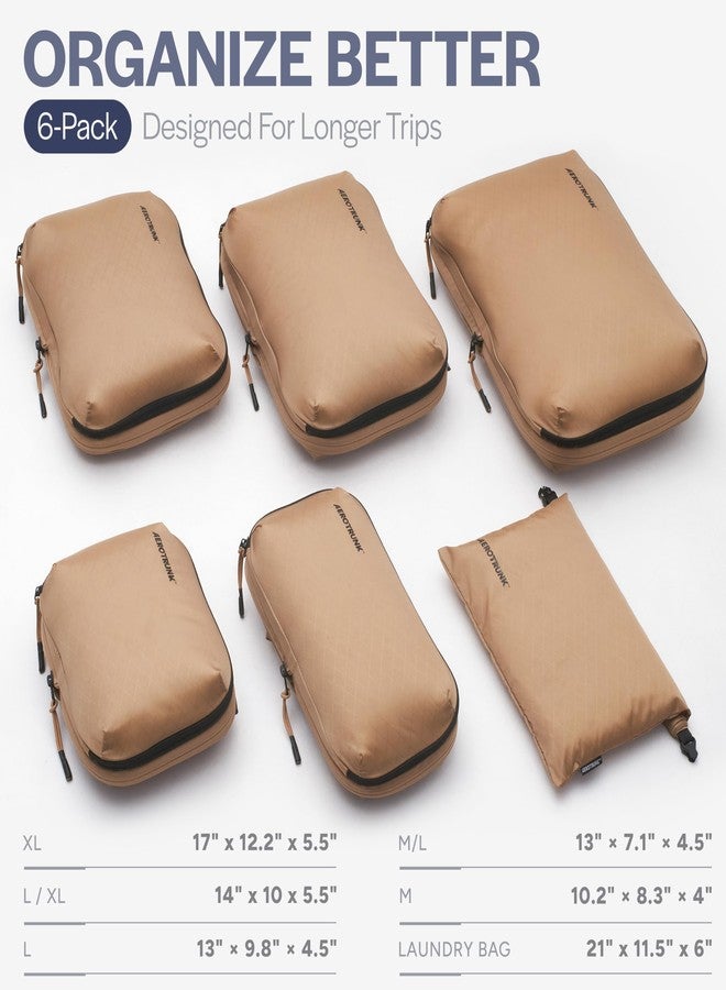 Aerotrunk مكعبات التعبئة المضغوطة فائقة الخفة من أيروترانك - منظمات سفر خفيفة الوزن للحقائب والأمتعة (عبوة من 6 قطع، لون موكا) - Image 3
